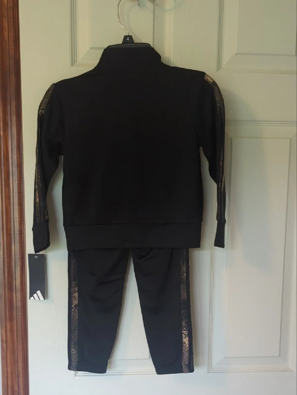 adidas Kids Black Track Jacket and Pants Set with Gold Accents